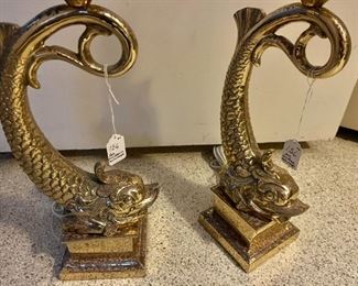 Vintage Bronze Dolphin Lamps