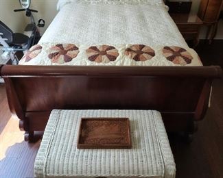 King Size Bed & White Wicker Chest