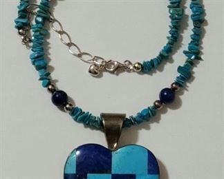 Turquoise Lapis Inlay Pendant Necklace 