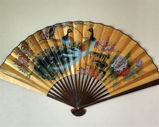 Vintage Large Oriental Handpainted Fan