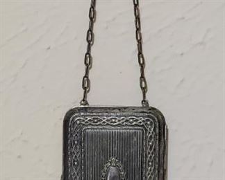 Antique German Silver Embossed Compact Coin Purse/ Money Holder w/ Mirror