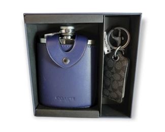 New in Box, COACH flask and bottle opener/keychain gift set, real leather