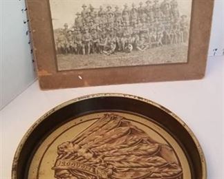 Kansas National Guard Leavenworth photo August 1926 and Iroquois Beverage Co tray