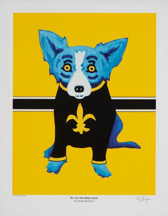 1
George Rodrigue
1944-2013, American
"We Are Marching Again," 2006
Screenprint in colors on paper
From the edition of unknown size
Signed in pencil in the blank at lower right
Sight: 27.5" H x 21.5" W
Estimate: $2,000 - $3,000