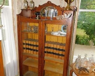 2 Door Oak Bookcase with Mirror top 