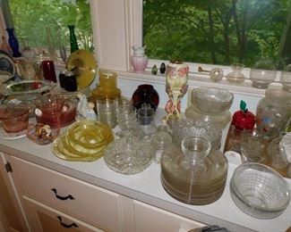 Glassware, Depression, Pink and Amber (yellow)