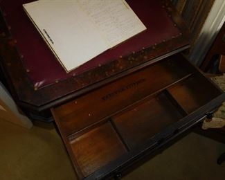 tilt top desk has a patent date on interior - top raises and slants ... 