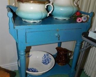 BLUE PAINTED WASHSTAND !