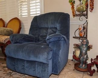 Two blue upholstered recliners