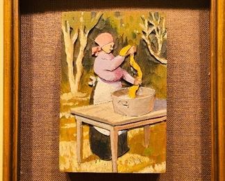 Sweet Wood Chestee Harrington Wood Polychromatic Bas Relief of “Creole Woman Doing Laundry”