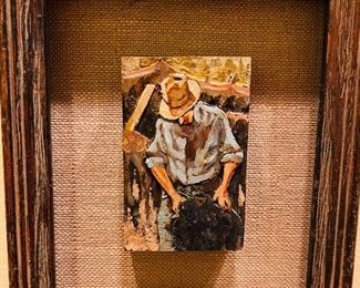 Signed Chestee Harrington Wood Polychromatic Bas Relief of 
“Mr Richard of Pierre de Parte”