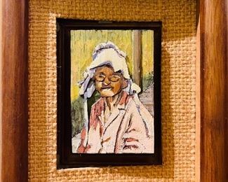 Signed Chestee Harrington Wood Polychromatic Bas Relief of 
“Cajun Woman with Bonnet”