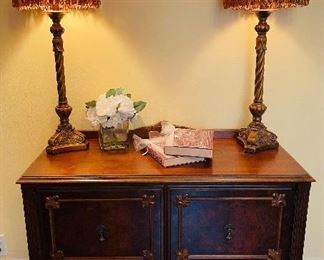 Stunning Small  Berl Walnut Buffet with Fleur de Lis Accents