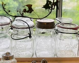 Collection of Vintage  Knox & Ball Jars with Glass Lids