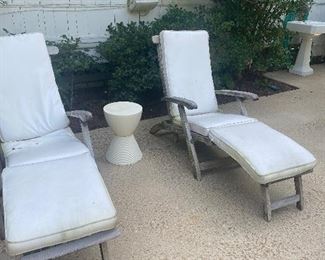 Pair of chaise lounges and modern garden stool 