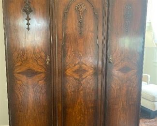Art Nuevo three door fitted armoire - beautiful patina