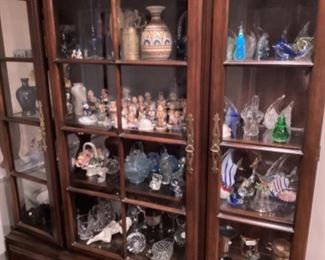 Cabinet full of collectibles, glass & figurines 