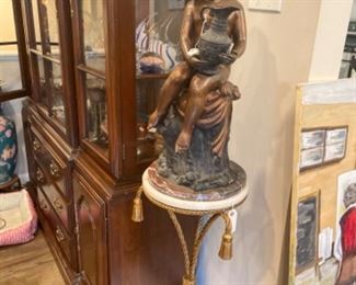 Bronze statue, marble top pedestal