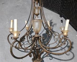 Beautiful Vintage 6 Arm Chandelier with Glass Globe Center