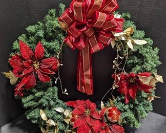 Gorgeous Gold and Red Christmas Wreath with Velvety Bow