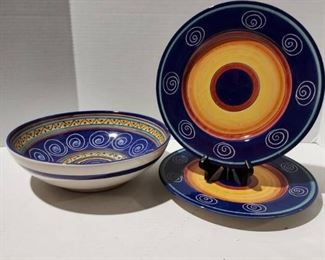 Lovely Pier Italian Swirl Large Bowl and 2 Plates