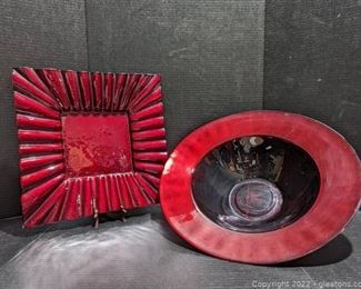 Pair of Extra Large Ruby Red Glass Decor