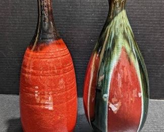Two Unique Glazed Ceramic Bud Vases