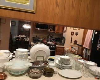 Pyrex blue white turquoise farmer nesting bowls, ceramic bowls, White Rosenthal Dinnerware, Glassware, Miscellaneous Bowls.