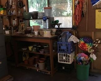 Garden Pots, Crates, Wind Mill Decor, Electrical Cords