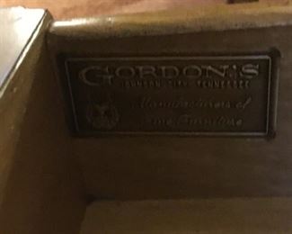 GORDON'S label inside drawer of end table.