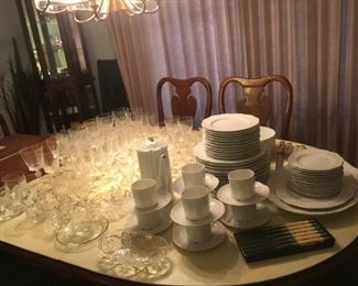 Stemware service for 12 (cordials, champagne, red wine, water glasses), White Rosenthal Dinnerware China service for 12. 