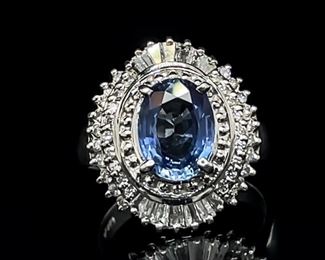 Natural Sapphire & Diamond Cocktail Ring Platinum