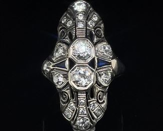 1.14 ct Diamond & Sapphire Horn Ring 18k Gold Antique