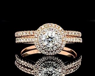 1.73 ctw Diamond Double Halo Ring Set 14k Rose Gold