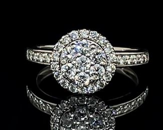 0.50CT Diamond Halo Cluster Ring 14k Gold