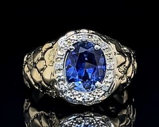 3.10++ CT Men's Sapphire & Diamond Ring 14k Gold