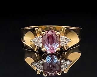 Synthetic Alexandrite & Diamond Ring 14k Gold