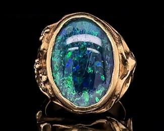 XL Opal Vintage Handcrafted Diamond Ring 14k Gold