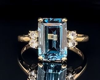 3++ ctw Blue Topaz Cubic Zirconia Ring in Gold