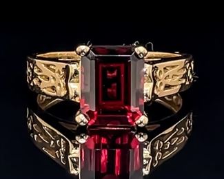 Emerald Cut Garnet Filigree Ring 14k Gold