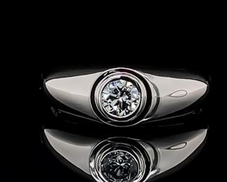 0.50CT Blue Diamond Bezel Tapered Ring 14k Gold