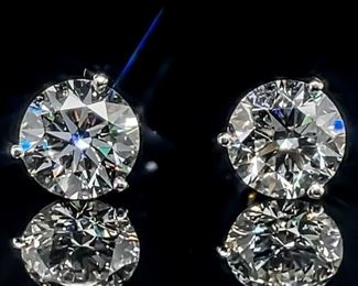 3 CT Round Diamond Stud Earrings in 14k White Gold