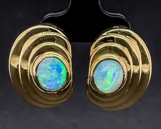 Opal Scalloped Estate Earrings in 18k Yellow Gold