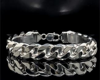 Men's Beveled Curb Bracelet 925 Sterling Silver