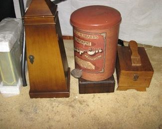 Wood Cabinet/s, Metal Trash can, Shoe Shine Kit in Wooden Box