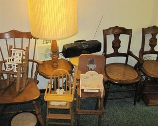 Floor Table Lamp, Cassette Player, Cane Seated Chair/s