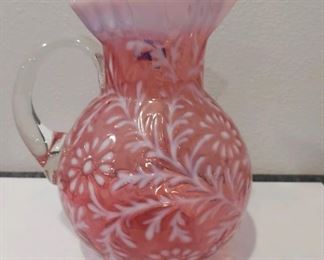 Antique vase, rose and strawberry colored glass