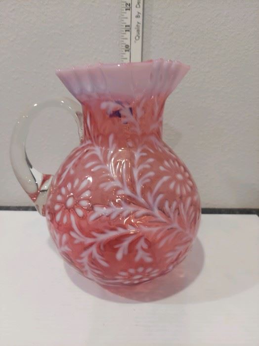 Antique vase, rose and strawberry colored glass