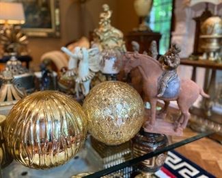 Decorative 1 foot gold balls.  Many decorator dream items