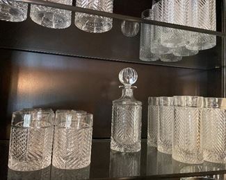 Ralph Lauren herringbone double old fashion glasses water glasses and decanter